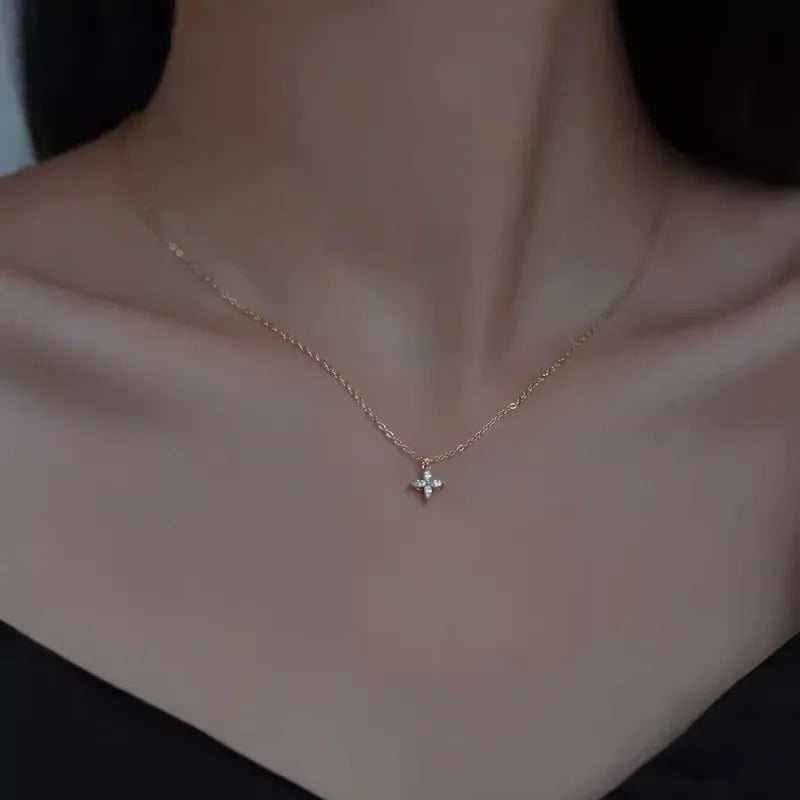925 Sterling Silver Simple Delicate Zircon Flower pendant Necklace for Women Korea Sweet Temperament Jewelry Accessories