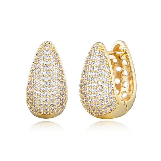 Luxury Elegant AAAA Zirconia Pave Huggie Hoop Earrings Woman Geometric U Shape Bridal Wedding Engagement Daily Vintage Jewelry