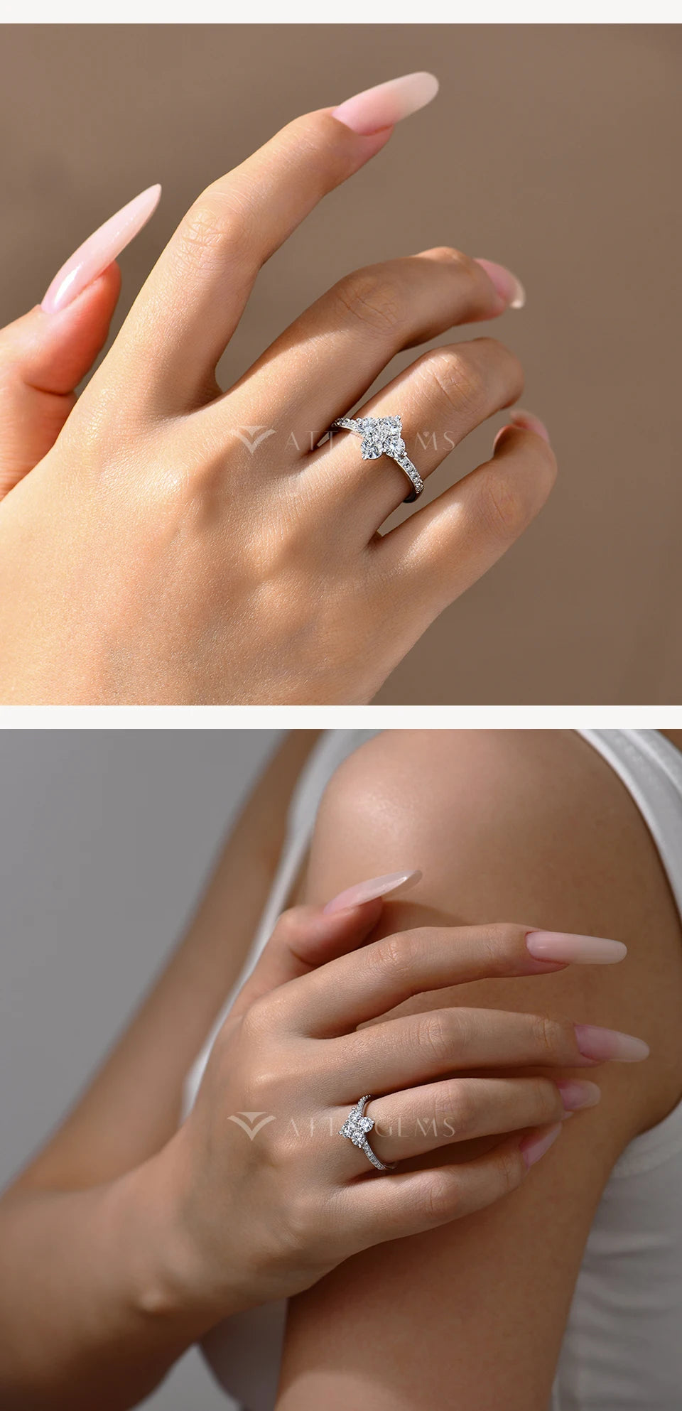 ATTAGEMS 925 Sterling Silver Luxury Full Moissanite Rings 0.3ct DVVS1 Round Cut Sparkling Engagement Band for Women Fine Jewelry