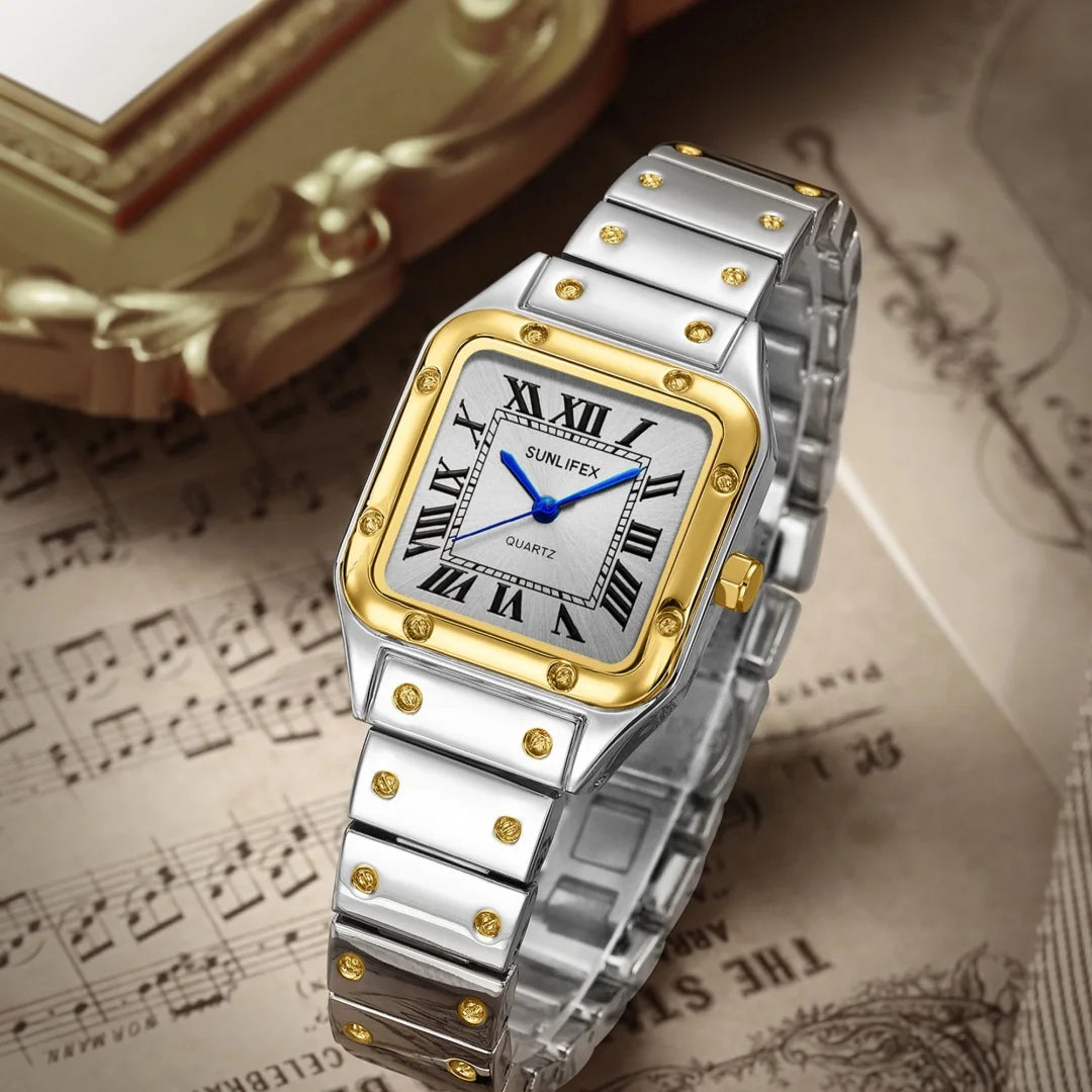 Ladies Fashion Quartz Watch Simple Square Dial Silver Wristwatch Women Business Stainless Steel Strap Watches Relojes Para Mujer