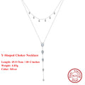 EFFIE QUEEN Dainty Zircon Y-Shaped Pendant Necklace Trendy Layered CZ Beaded Choker Long Chain 925 Sterling Silver Jewelry BQN16