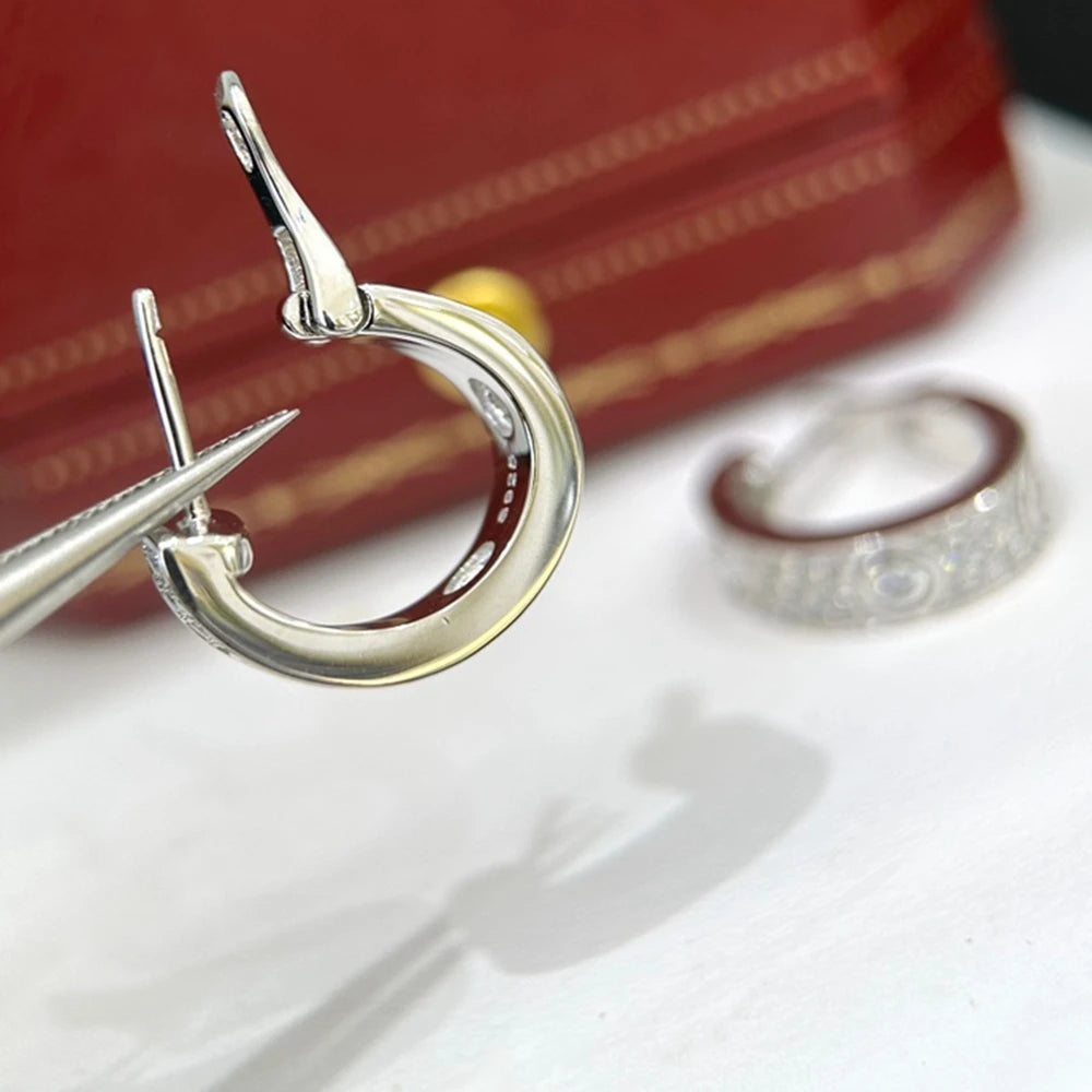 Couple's New Full Zircon Huggie Style Hoop Earrings Silver 925 Leopard Luxury Designer Jewelry For Women or Men