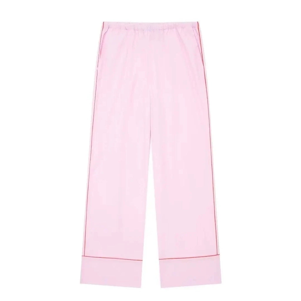 2024 Spring Woman Sets Lapel Long Sleeves Single Breasted Shirt Top +Mid Elastic Waist Lace-Up Female Wide Leg Long Pant