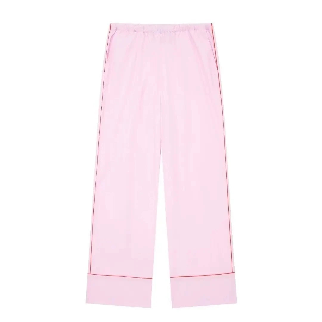 2024 Spring Woman Sets Lapel Long Sleeves Single Breasted Shirt Top +Mid Elastic Waist Lace-Up Female Wide Leg Long Pant