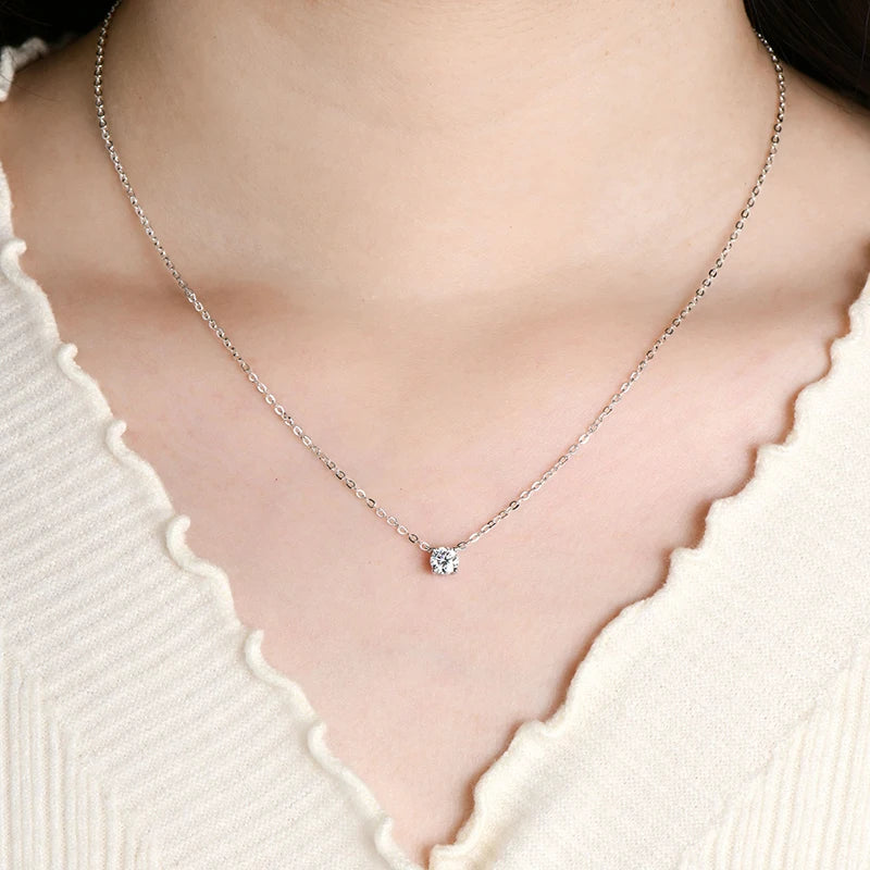 OXTAO Certified Moissanite Solitaire Necklace Necklace 5mm/4mm D Color VVS1 for Women 14K Gold Filled Four-claw Necklace Jewelry