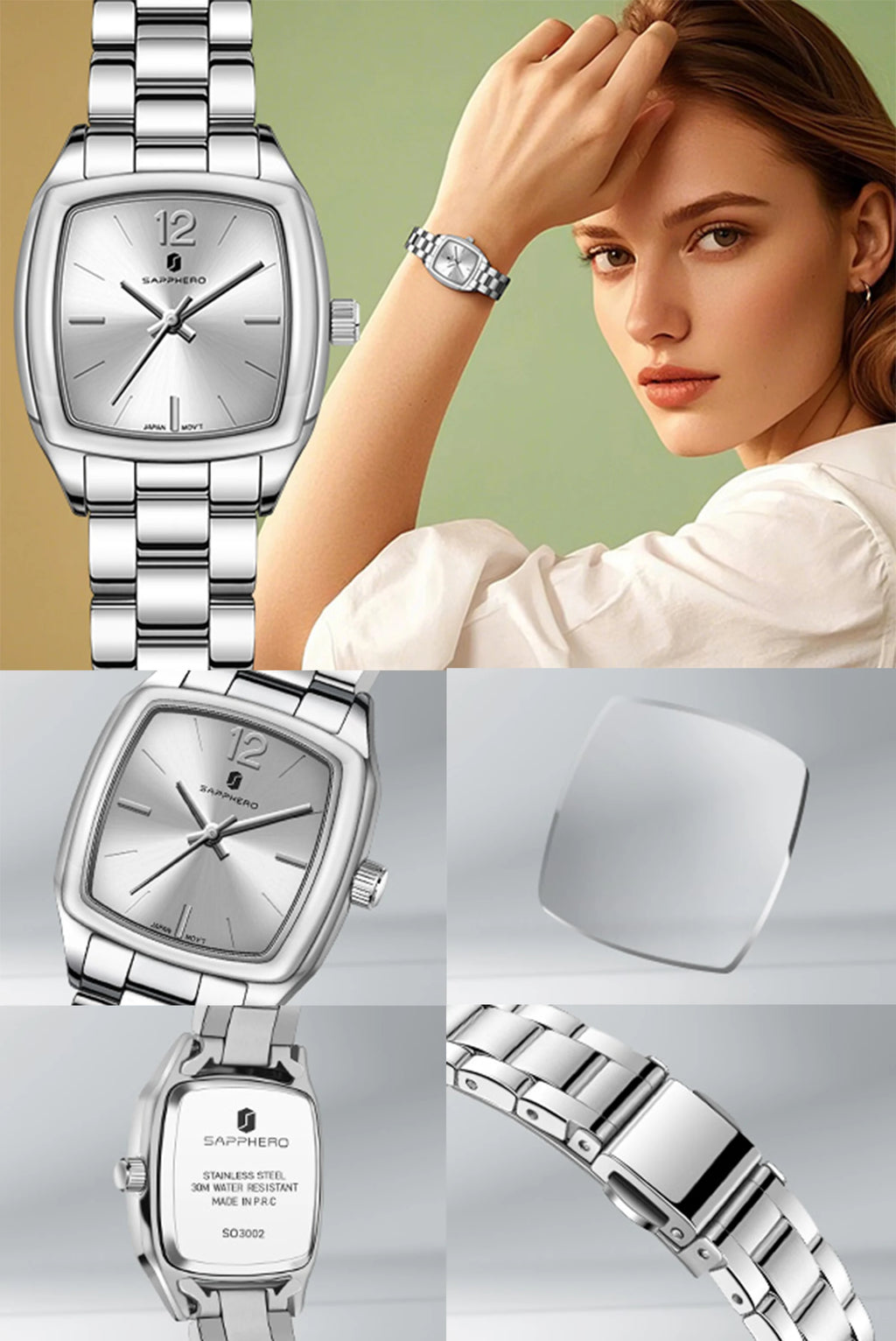SAPPHERO Elegant Women's Watch Luxury Ultra Thin Stainless Steel Quartz Watch Light Luxury Waterproof Watch Sports Wrist Watch