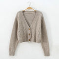 2025 V Neck Cropped Cardigan Women Long Sleeve Twist Knitted Sweater Coats Autumn Winter Keep Warm Korean Fashion Cardigan