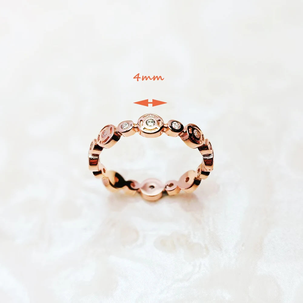 Round Circles Rose Gold Ring Fine Jewerly For Women Spring Brand New Romantic Gift In Real 925 Sterling Silver