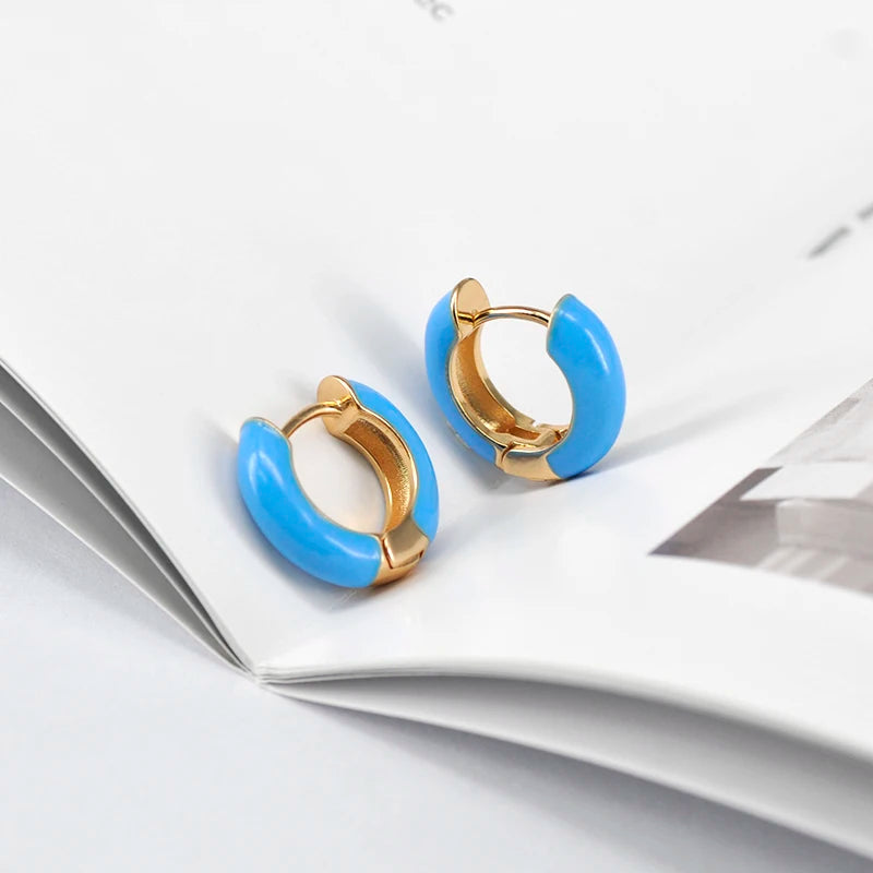 Multicolour Enamel Hoop Earrings for Women 925 Silver Needle Candy Color Huggie Earrings Trendy Party Girls Jewelry Gift