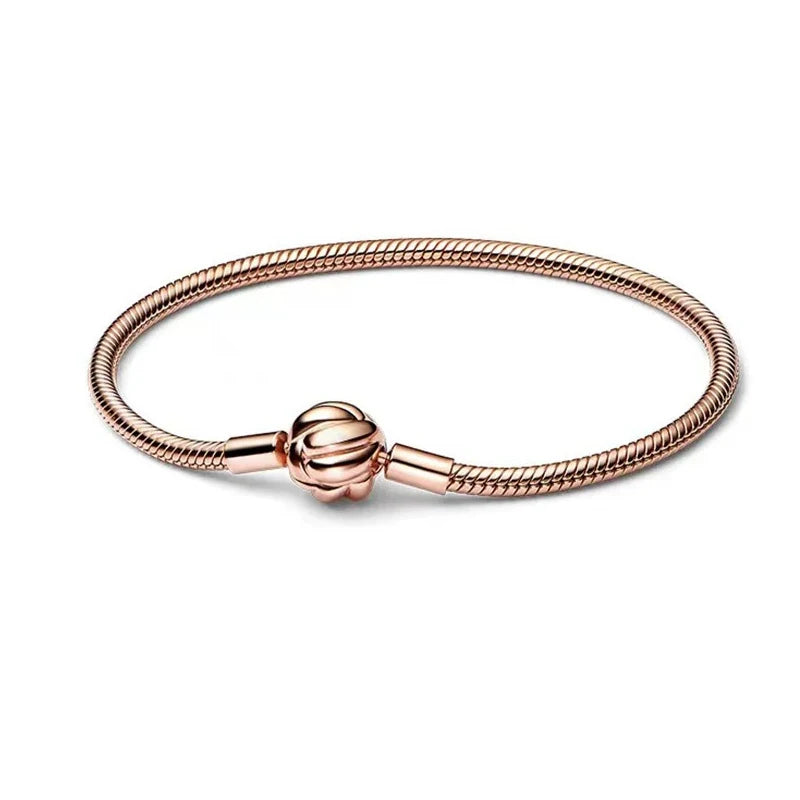 925 Silver original 17-21CM Pearl Heart-Shaped Hard Ring Square Buckle Round Bracelet Fit for DIY Mini Birthday Jewelry Gifts