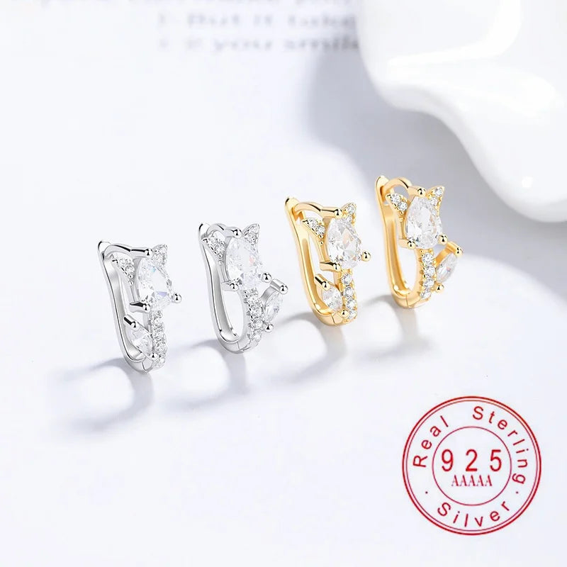 925 Sterling Silver Huggie Hoop Earrings with Pear & Marquise Cut Cubic Zirconia, Hypoallergenic Ear Buckles for Women