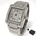 UNIGUET Iced Out Watch For Men Luxury Gold Stainless Steel Quartz Watches Hip Hop Full Diamonds Rectangle AAA Wristwatch Man