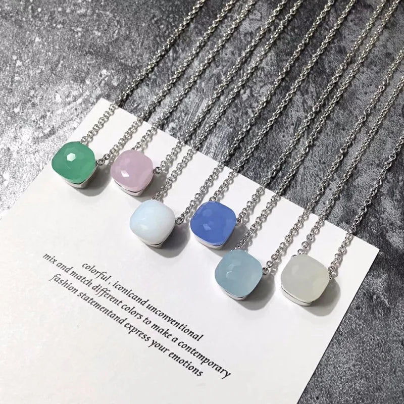 Women Fashion Jewelry Candy Style Necklace Colorful Crystal Pendant Necklace with 3 kinds of Gold color Plated Hot Trendy Design