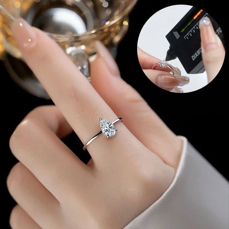 TFGLBU Teardrop Moissanite Rings Oval Cut 1/2/3/4CT Real S925 Sterling Silver Jewelry For Wedding Engagement Ring With Certified