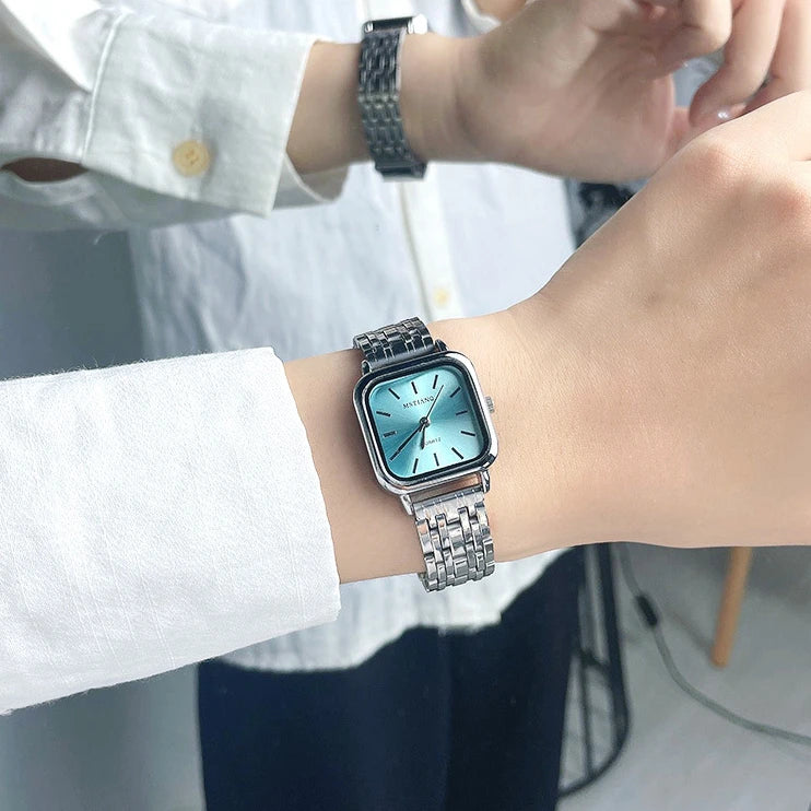 Stainless Steel Watch Women's Ins Style Simple Student Quartz Watch Casual Fashion Versatile Luxury Small Square Wristwatch