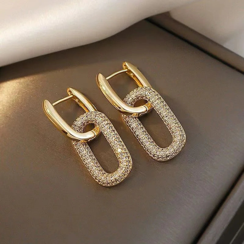 Trendy Gold Plated Zircon Square Hoop Earrings for Women Girls Huggie Punk Hip-Hop Metal Round Circle e302