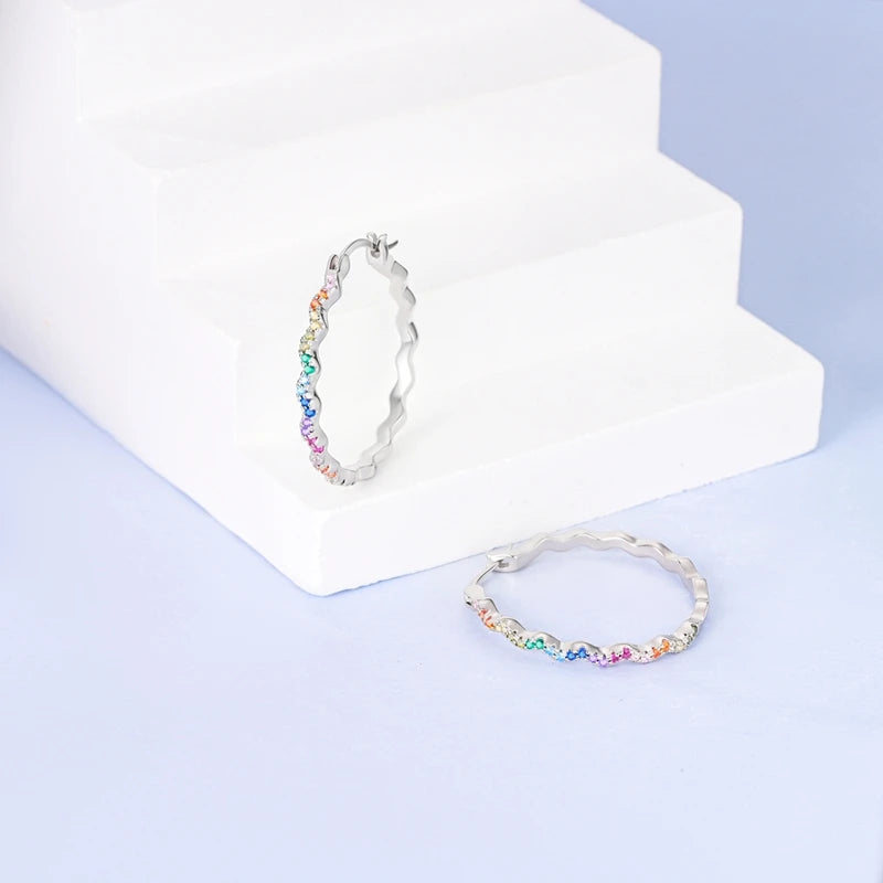 925 Sterling Silver Round Circle Hoop Earrings For Woman Wedding Engagement Party Fashion Jewelry Gift Blue Geometric Earrings