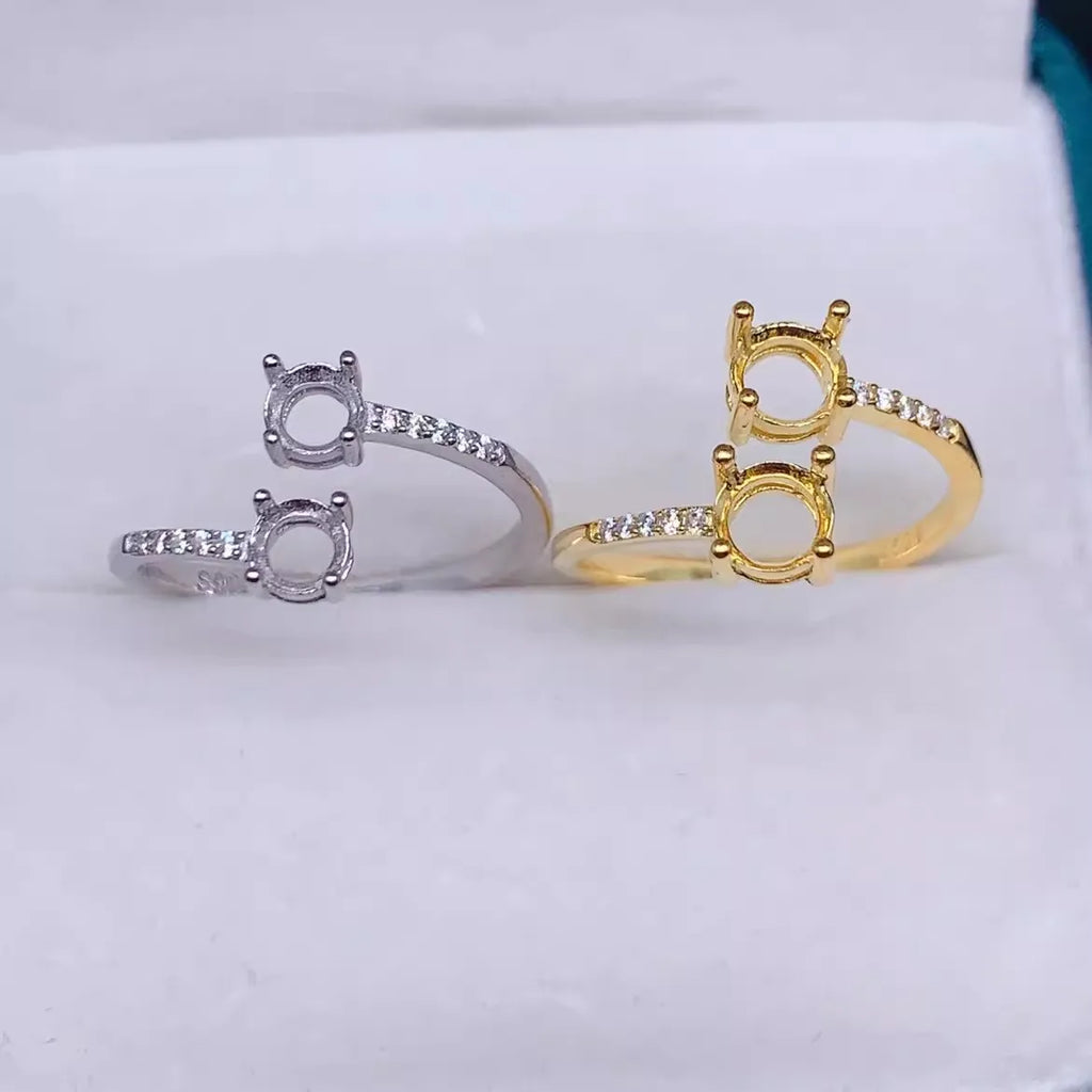 MeiBaPJ Inlay Round 3/4/5mm Gemstone Fashion Ring Setting DIY Empty Holders for Women S925 Sterling Silver Fine Charm Jewelry