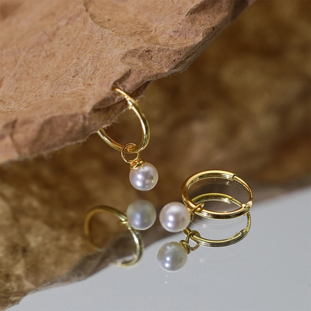 AIDE 925 Sterling Silver Vintage Baroque Pearl Circle Ear Buckles Piercing Huggie Earring For Women Jewelry Brinco Bijou Joyero