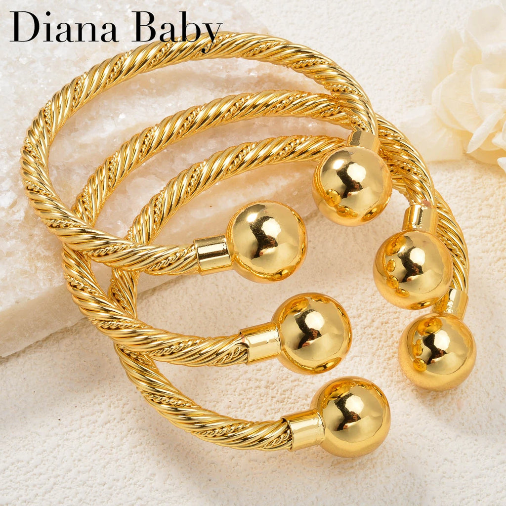 Diana Baby Jewelry on Hand 18K Gold Plated Bangle Women Jewelry Luxury Twist Charms African Cuban Dubai Birthday Gift Female