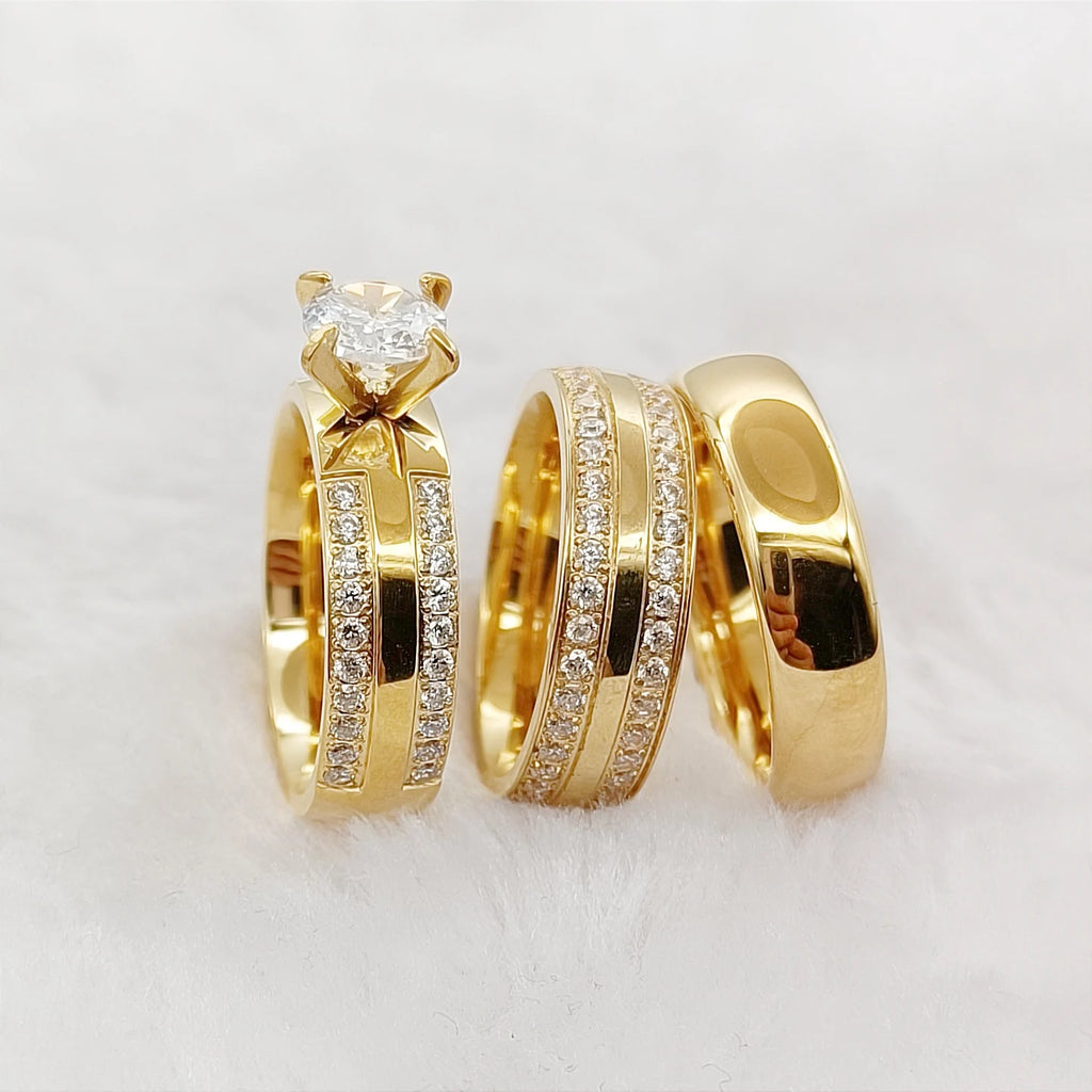 Wedding Engagement Rings Set For Couples Lover's Alliance Bands Designer cz Diamond 18k gold plated Promise Rings Jewelry Women