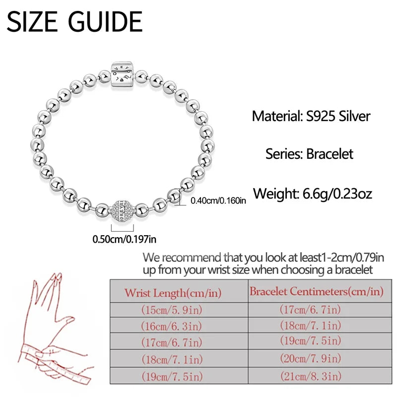 Original 17-20CM 925 Sterling Silver Classic Love Forever Bead Bracelet For Women Fine Anniversary Jewelry