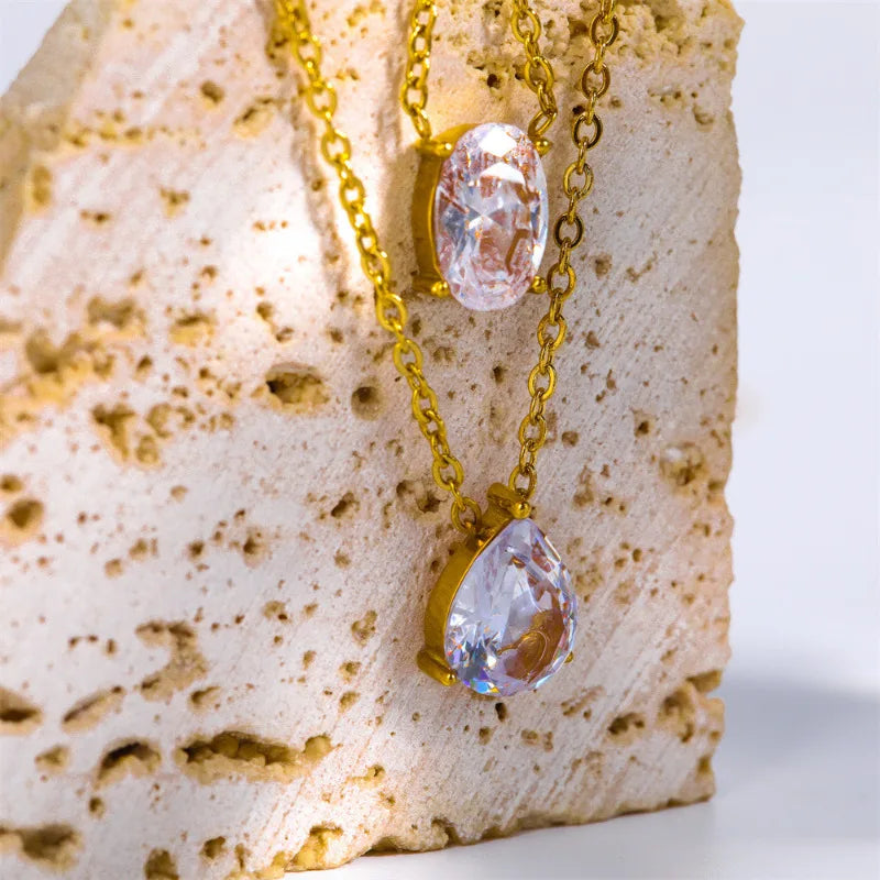 18K Gold Water Drop Oval Lab Diamond Chocker Necklace Party Wedding Pendants Necklaces for Women Men Anniversary Jewelry Gift