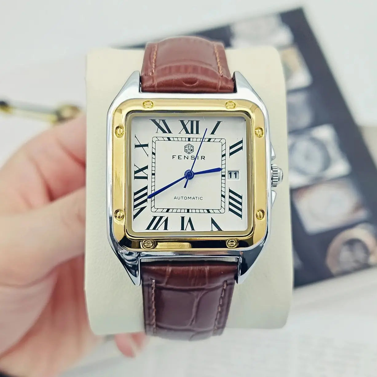High-End Business Casual Men's Quartz Watch, Square Dial, Waterproof with Calendar Display, Leather Strap, European and American Style, Fashionable, Simple, Versatile and Handsome Men's Watch, Suitable for Various Occasions,