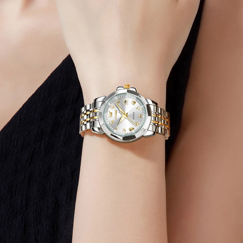 OLEVS 9931X Women Watches Fashion Original Fragrant Quartz Watch Waterproof Rhombus Stainless Steel Date Perfume Ladies Watches