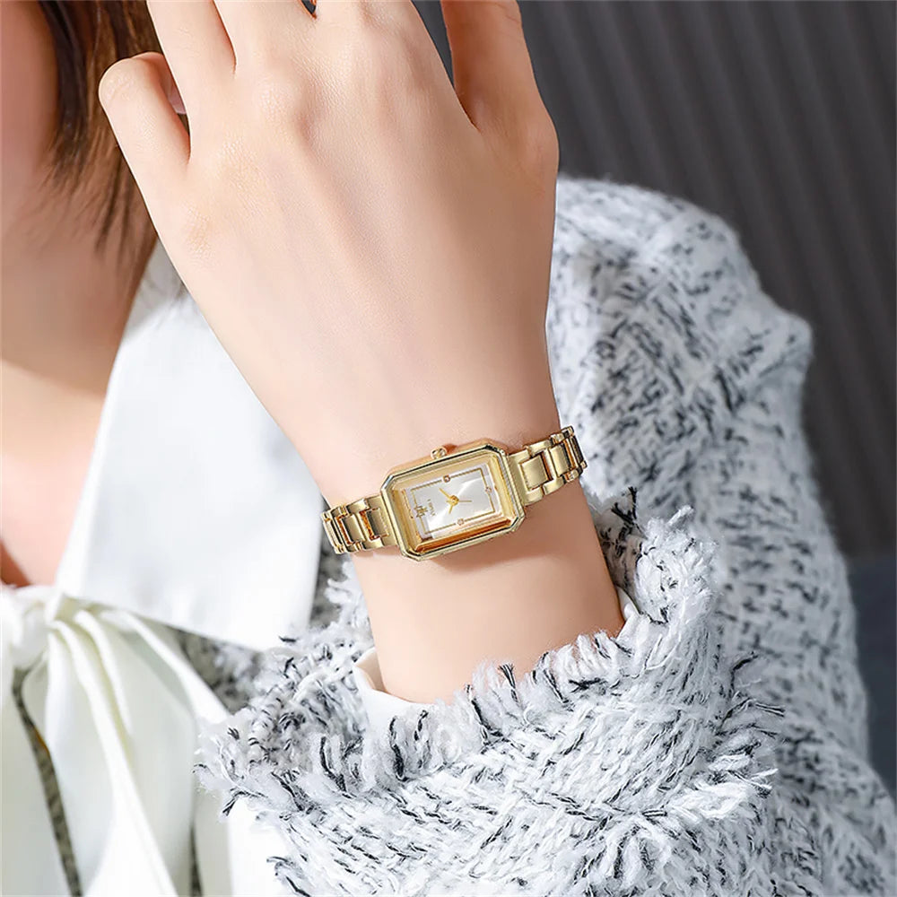 Ladies Simple Watch Fashion Rectangle Gold Quartz Watches Luxury Stainless Steel Waterproof Women's Dress Clock Gift Wristwatch