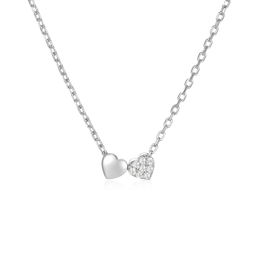CANNER Double Heart Clavicle Chain for Women Necklaces Fashion S925 Sterling Silver Round White Zircon Pendant Necklace Jewelry
