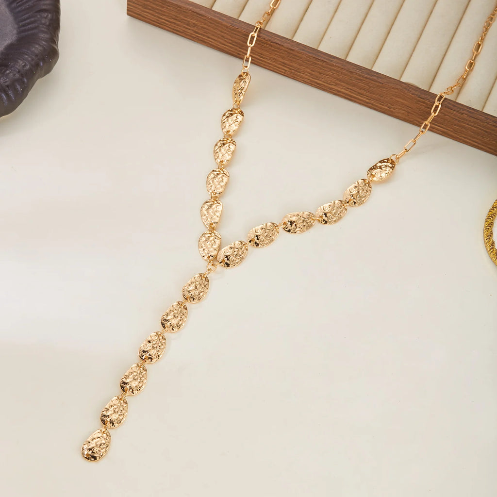 Dainty Irregular Sequin Y-shaped Long Necklace for Women Unique Gold Color Sweater Chain Wedding Banquet Party Body Jewelry Gift