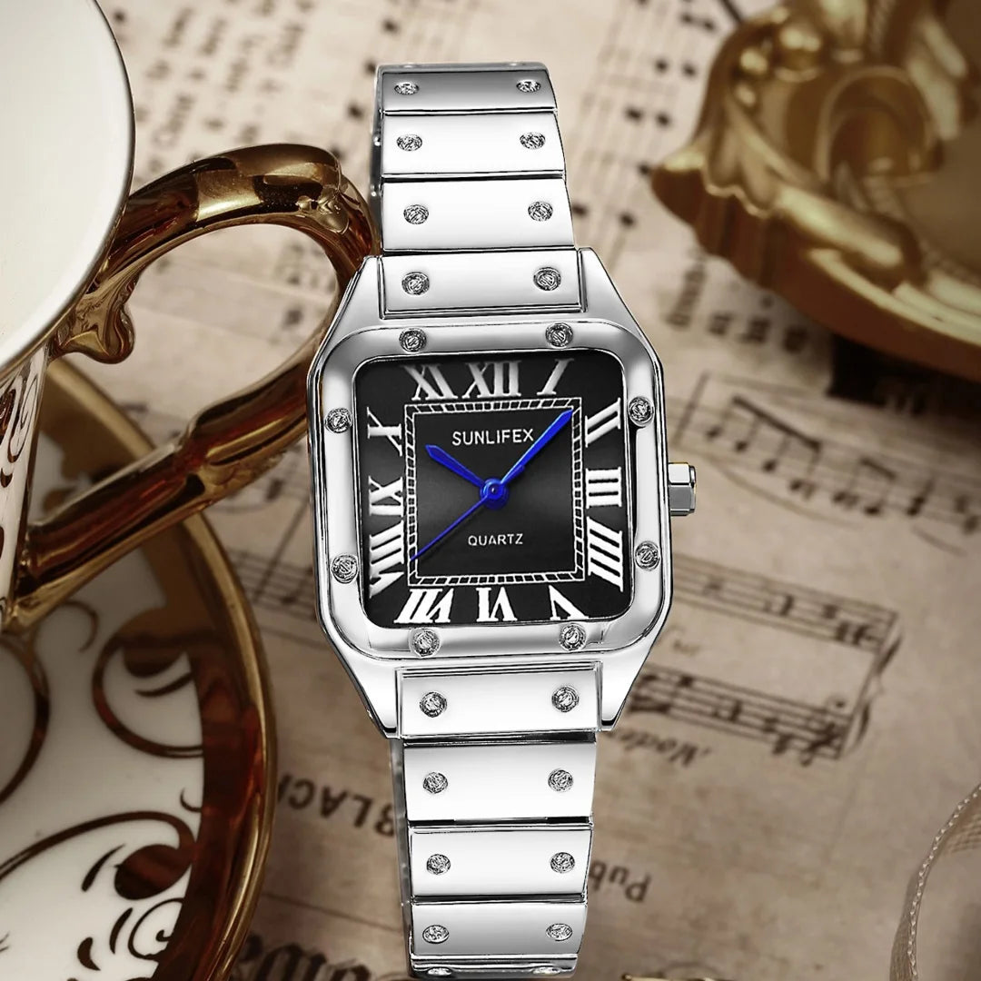 Ladies Fashion Quartz Watch Simple Square Dial Silver Wristwatch Women Business Stainless Steel Strap Watches Relojes Para Mujer
