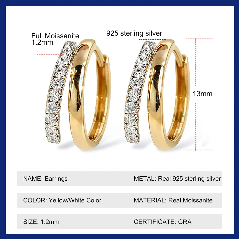 Sweetrain Moissanite Hoop Earrings S925 Sterling Silver 18K Gold Plated Double Circle Huggie Earrings Hypoallergenic For Women