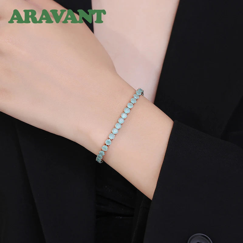 Aravant 925 Silver 18K Gold Blue Zircon Bracelet Chains For Women Girls Charm Jewelry