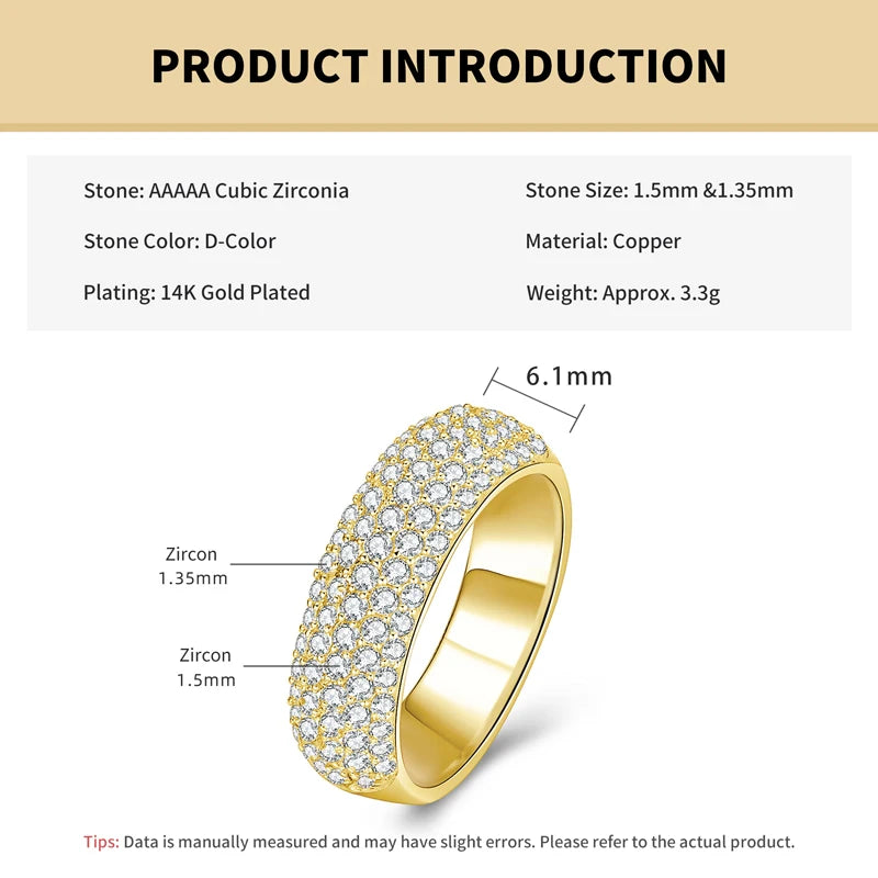 Rrjzz Exquisite Micro CZ Simulated Diamond Band Ring 14k Gold-Plated Couple Rings Luxury Jewelry for Women Men Anniversary Gift