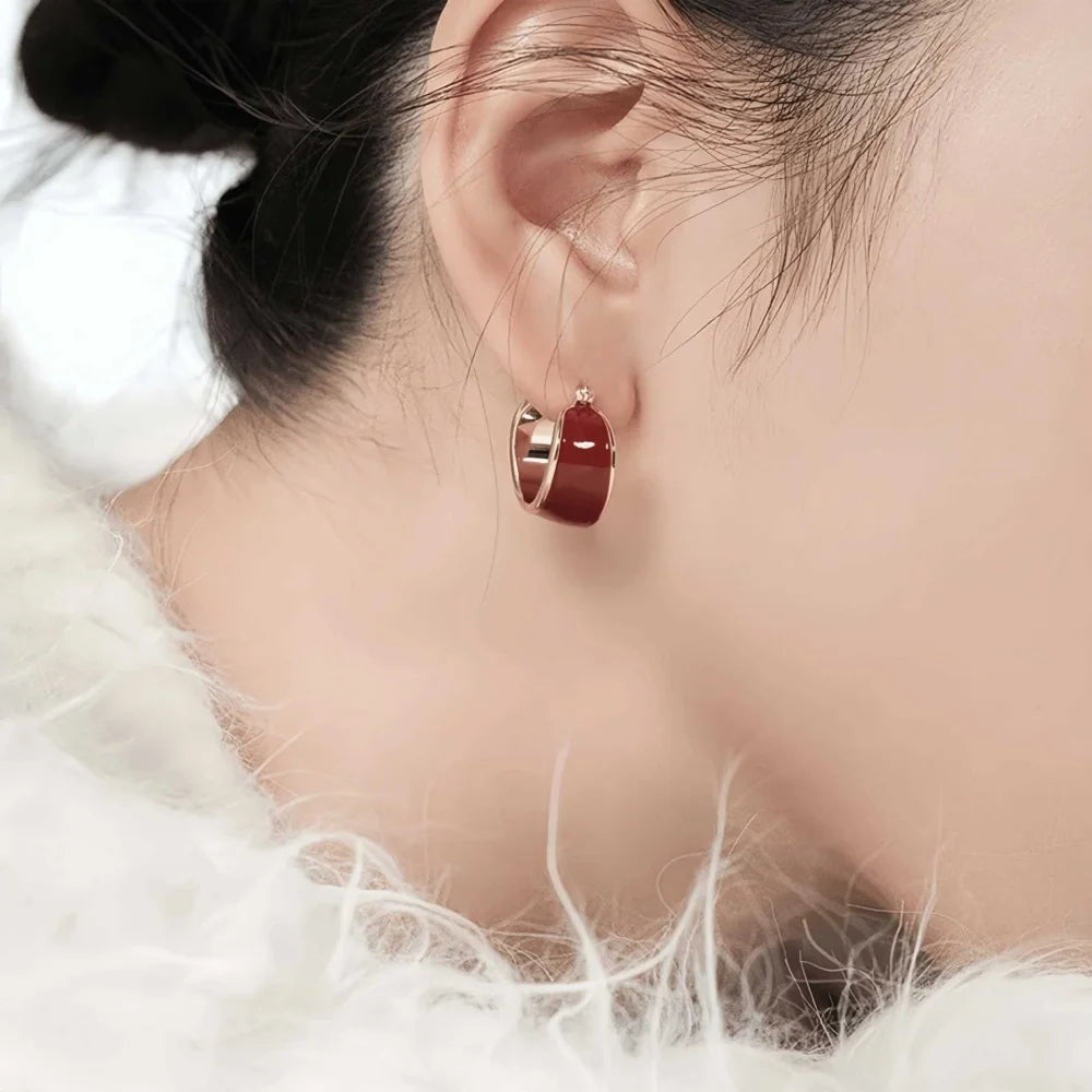 Simple and fashionable jewelry 18K gold-plated metal drop glaze exaggerated earrings modern women's daily accessories jewelry