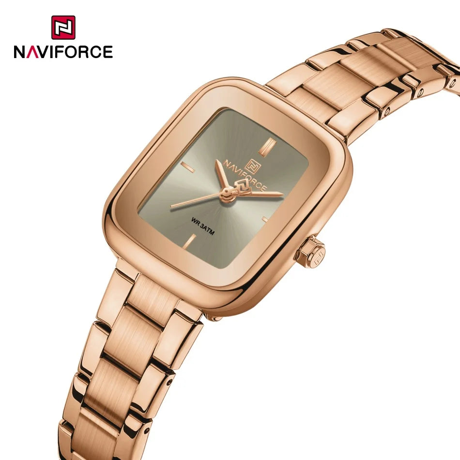 New NAVIFORCE Women's Vintage Fashion Watch 30m Waterproof Resistant Stainless Steel Band Casual Ladies Timepiece Wristwatch
