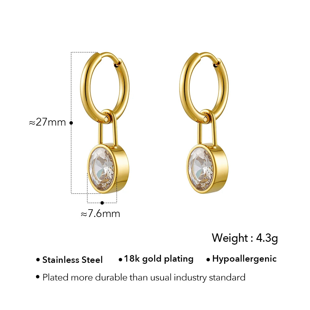 ENFASHION Aretes De Mujer Oval Zircon Huggie Earrings For Women's Stainless steel 18K Plated Gold Decliate Trendy Jewelry E1861