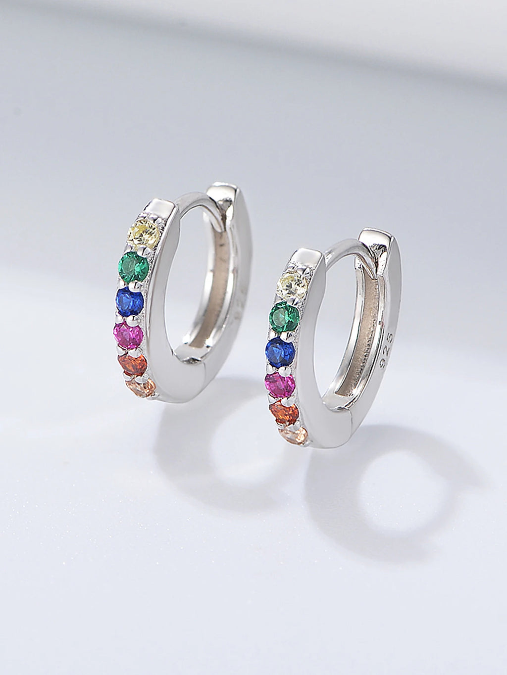 925 Sterling Silver Tiny Rainbow Huggie Earrings 14K Gold Plated Color Crystal Small Earrings Fashion Jewelry