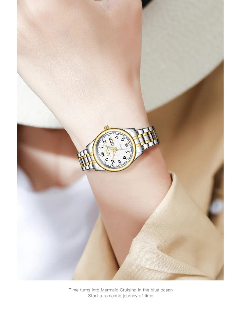 OPK 8110 Ladies Watch Classic Simple Brand Quartz Watch Stainless Steel Strap Watch For Women Waterproof Luminous Day-Date Watch