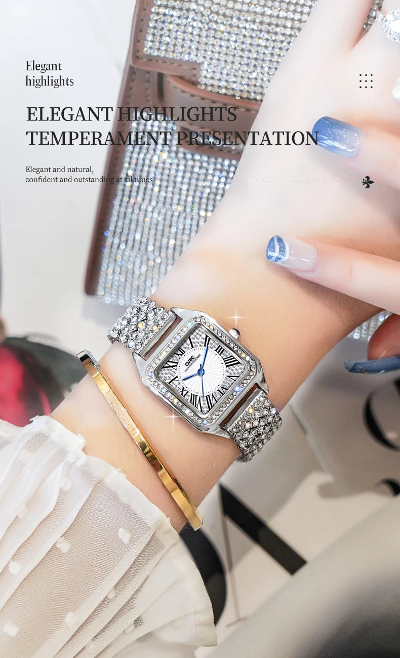 OPK brand full diamond waterproof Roman scale steel belt ladies quartz watch 8619