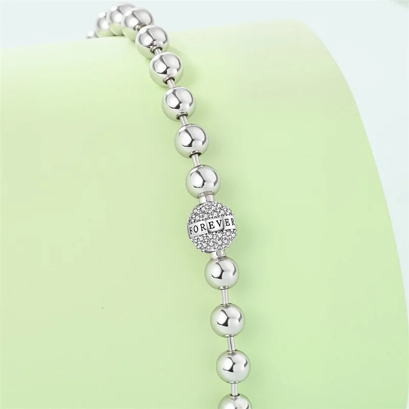 Original 17-20CM 925 Sterling Silver Classic Love Forever Bead Bracelet For Women Fine Anniversary Jewelry