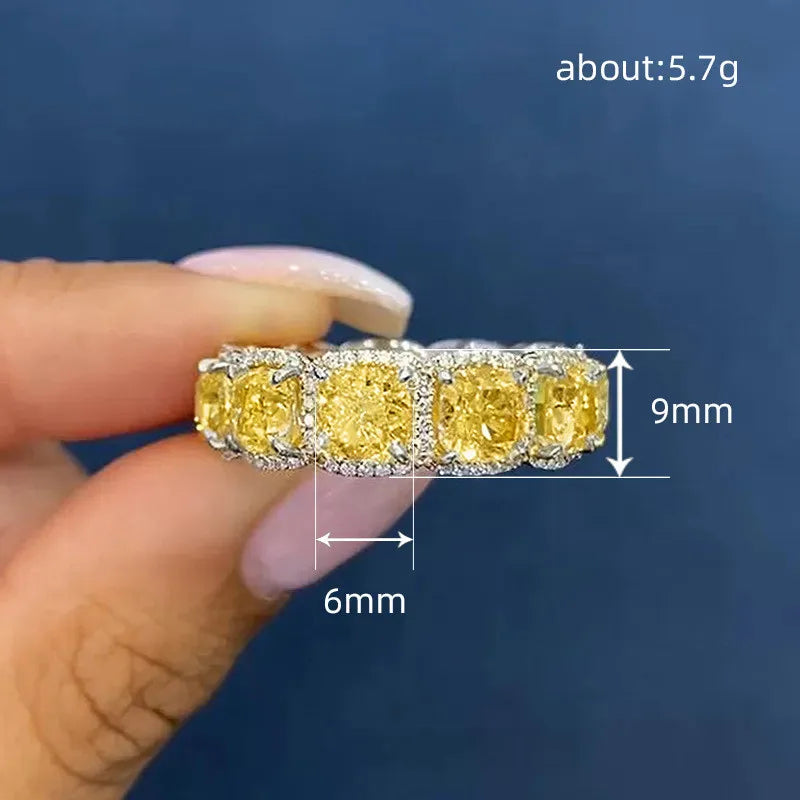 925 Sterling Silver Yellow Cubic Zirconia Women Rings Wedding Party Trendy Luxury Female Accessories Statement Jewelry