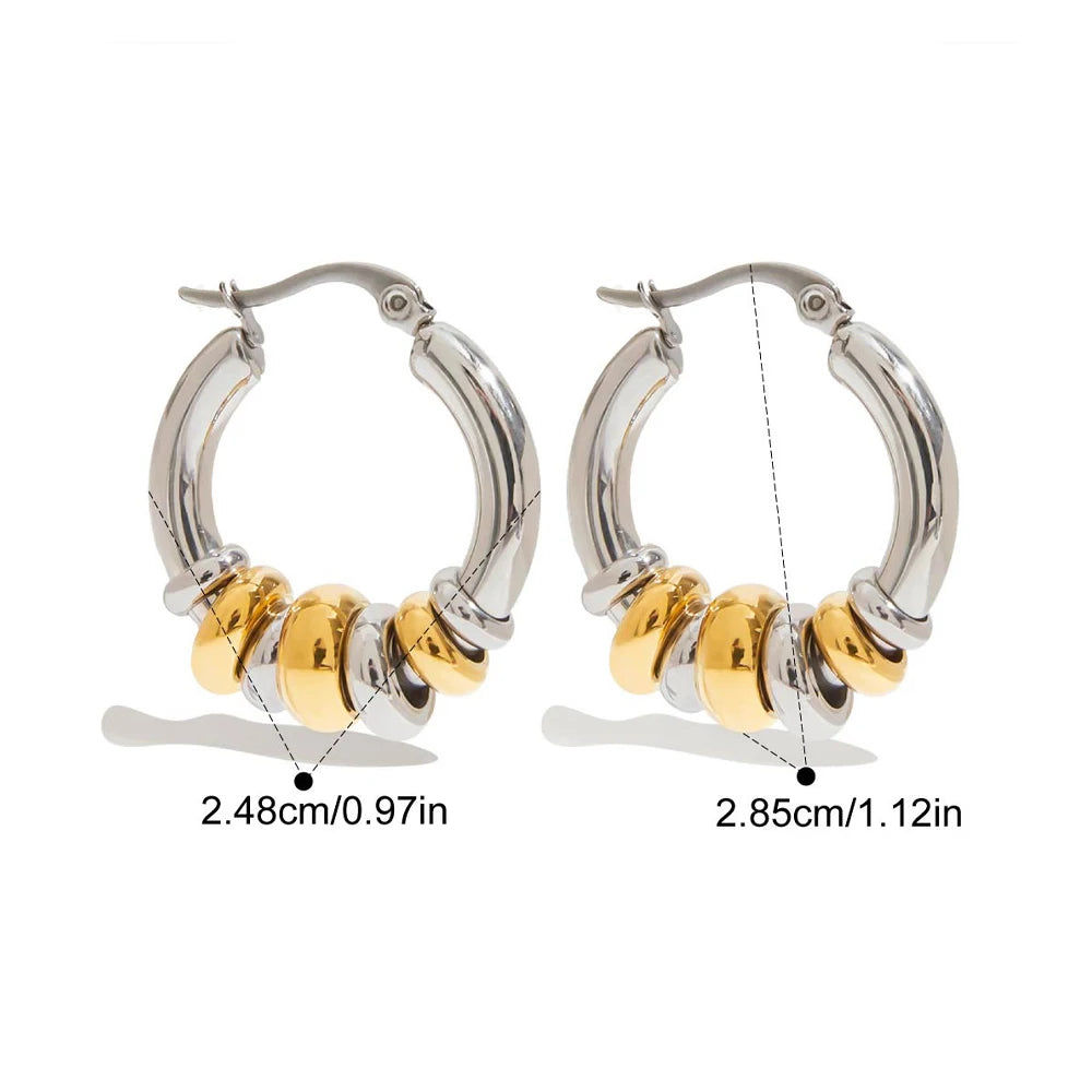 Geometric Double Round Stacking Earrings for Women Stainless Steel Dainty Gold & Silver C Shape Stud Earrings Wedding Jewelry
