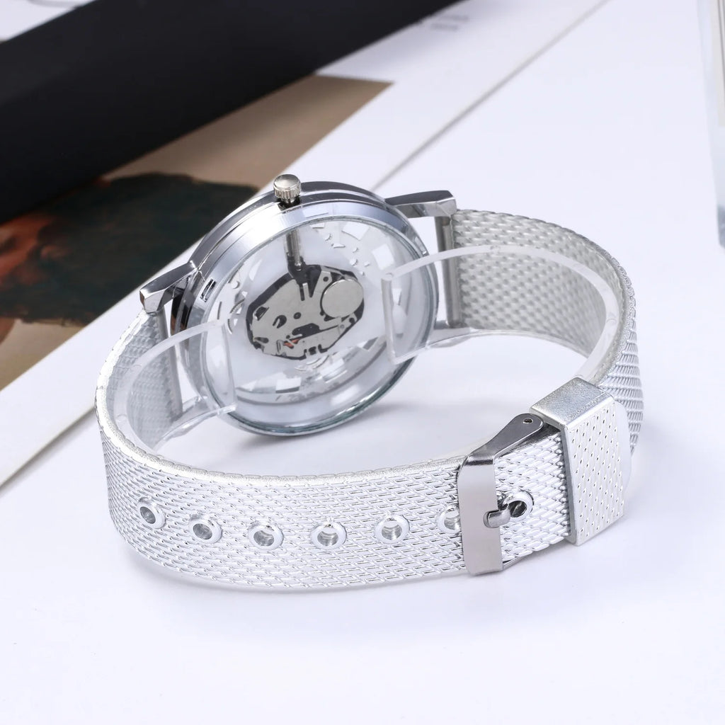Luxury Gold Skeleton Watch for Women Ladies Fashion Watches Steel Band Gold High Quality Men and Women Couple Watches