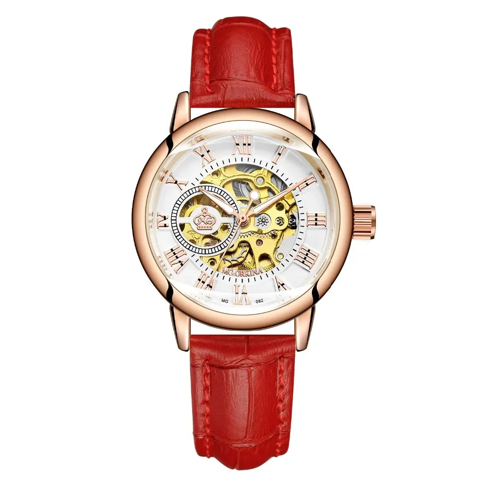 ORKINA Luxury Brand Skeleton Design Waterproof Automatic Mechanical Stainless Steel Mesh Strap Rose Gold Wrist Watch for Women