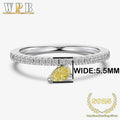 Genuine S925 Sterling Silver Ring with 8A Yellow Pear Radiant Cut Zircon&Sparkling Stone Band Elegant Contrast Jewelry for Women