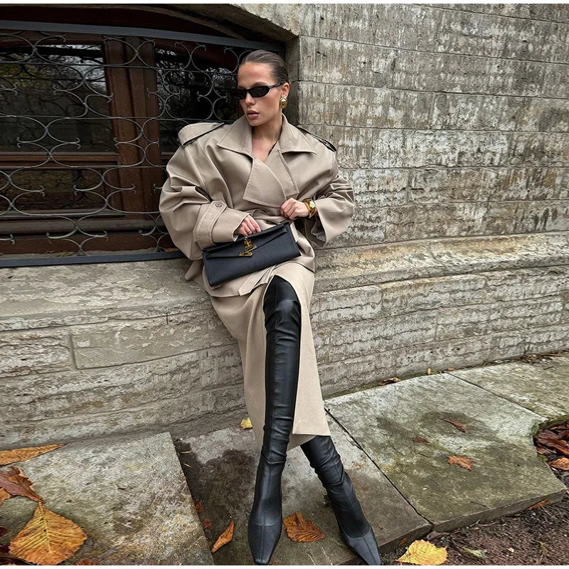 Casual Loose Jackets Women Lapel Long Sleeves Belt Double Breasted Short Windbreaker 2025 Spring Fashion Chic Streetwears Lady