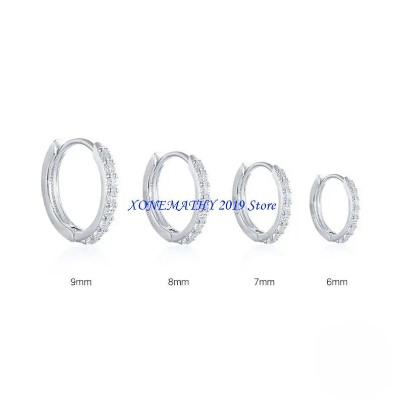 F42F Dazzling Zirconia Circle Hoops Hoops Huggie Hinged Earrings for Everyday Wear